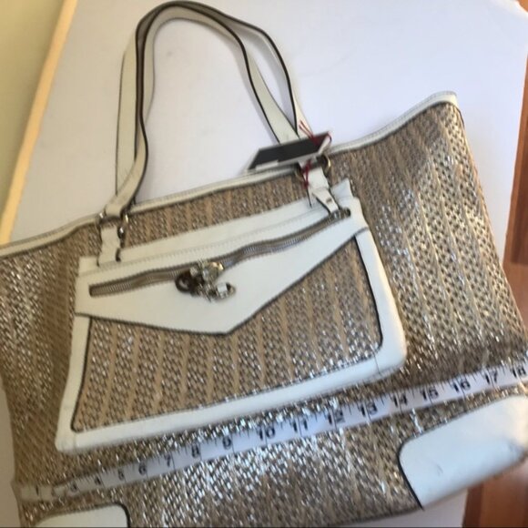 Juicy Couture NEW Y2K Leather Raffia Tote Satchel Shoulder Bag Clutch Wristlet - Picture 10 of 16